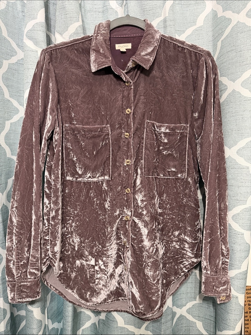 Pilcro Hadley Relaxed Fit Velvet Button-Down Shirt - Mauve - Picture 5 of 9